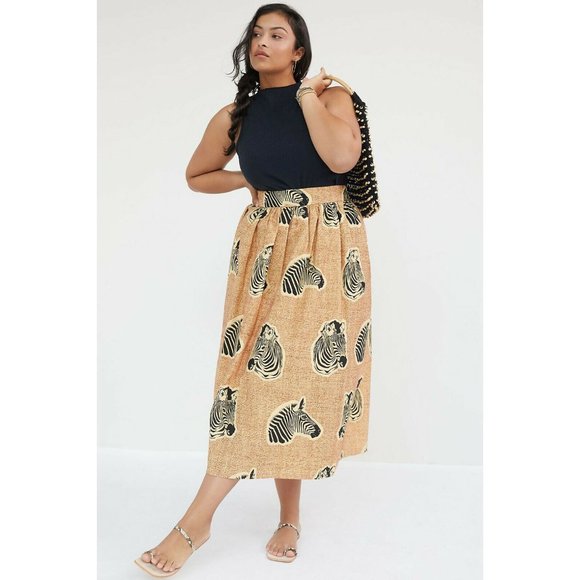 Anthropologie Dresses & Skirts - NWT Anthropologie SIKA A-Line Midi Skirt 18W Zebra Print $198 Orange Black Tan